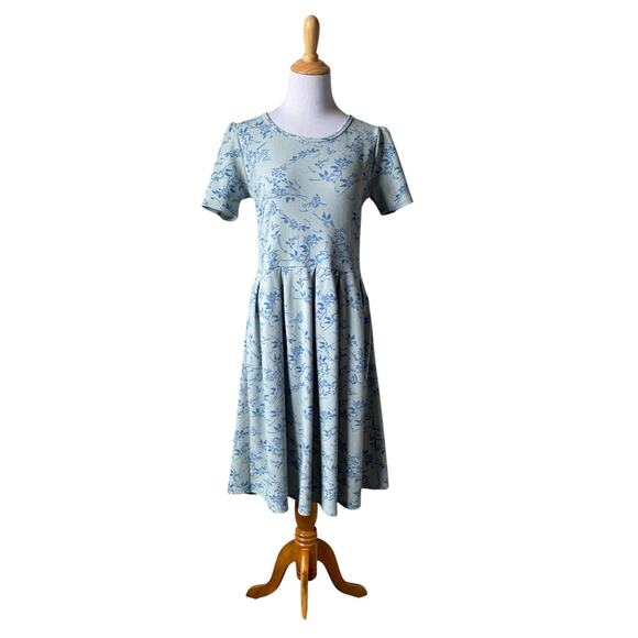 Lularoe Blue Floral Amelia Pocketed Midi Dress- Size Large - Picture 1 of 8